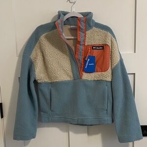 Columbia Blue and Cream Fleece Jacket with Salmon Accent